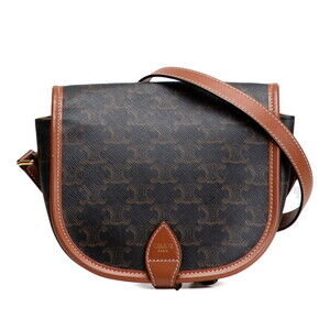Celine Triomphe crossbody shoulder bag black brown leather